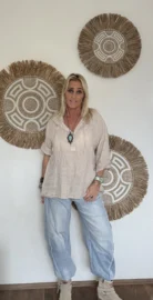 Blouse Lino Capuchon Beige - Afbeelding 4