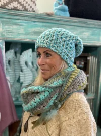 Winter Beanie Gemeleerd Turquoise/Licht blauw - Afbeelding 2