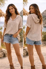 Blouse Lino Capuchon Beige - Afbeelding 2